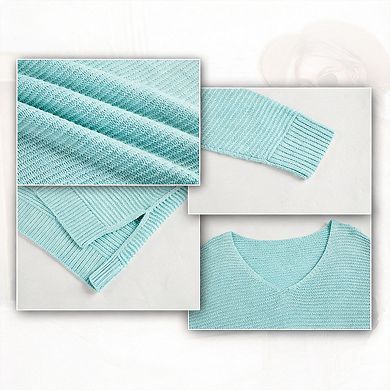 Women's Off Shoulder V Neck Knit Pullover Top
