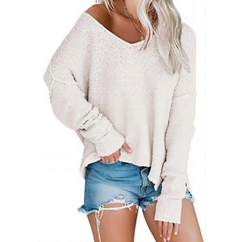 Women's Off Shoulder V Neck Knit Pullover Top