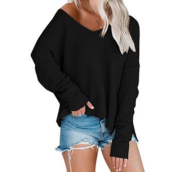 Women's Off Shoulder V Neck Knit Pullover Top