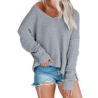 Women's Off Shoulder V Neck Knit Pullover Top