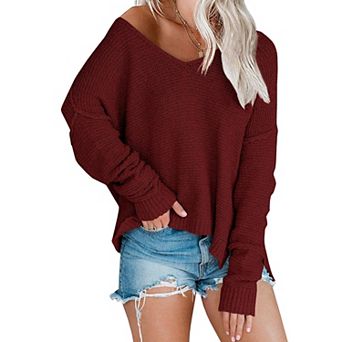 Women's Off Shoulder V Neck Knit Pullover Top