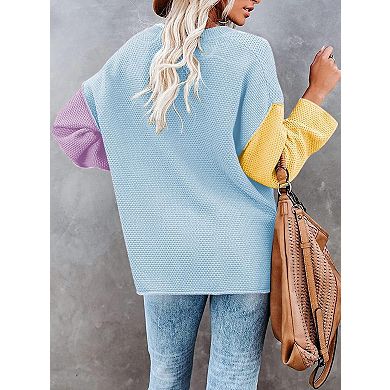 Women's V Neck Batwing Long Sleeve Henley Knit Jumper