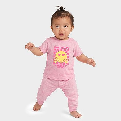 SmileyWorld Birthday Girl Checkered - Infant Jogger Pant Crew Set