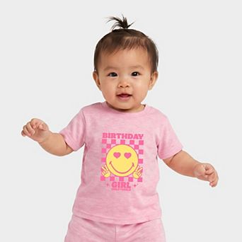 SmileyWorld Birthday Girl Checkered - Infant Jogger Pant Crew Set