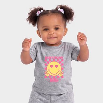 SmileyWorld Birthday Girl Checkered - Infant Jogger Pant Crew Set