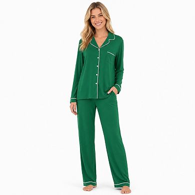 Women's Long Sleeve Button Down Modal Pajama Set Soft Lounge Sleepwear