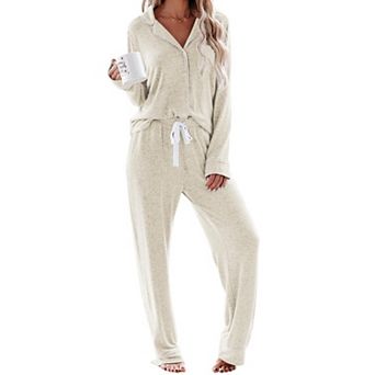 Women's Long Sleeve Button Down Modal Pajama Set Soft Lounge Sleepwear