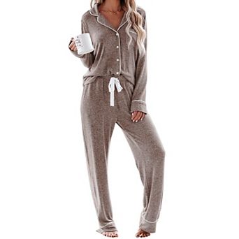 Women's Long Sleeve Button Down Modal Pajama Set Soft Lounge Sleepwear