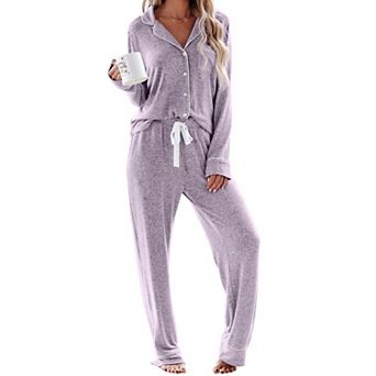 Women's Long Sleeve Button Down Modal Pajama Set Soft Lounge Sleepwear