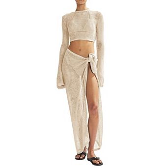 Womens 2 pc Crochet Hollow Out Beach Swimwear Cover Up Set