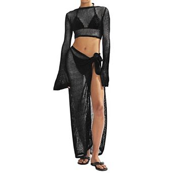 Womens 2 pc Crochet Hollow Out Beach Swimwear Cover Up Set