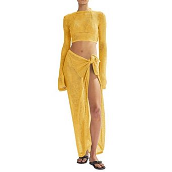 Womens 2 pc Crochet Hollow Out Beach Swimwear Cover Up Set