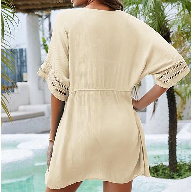 Women Boho Beach Swim Cover Up Open Front Pockets Lightweight Soft Fabric