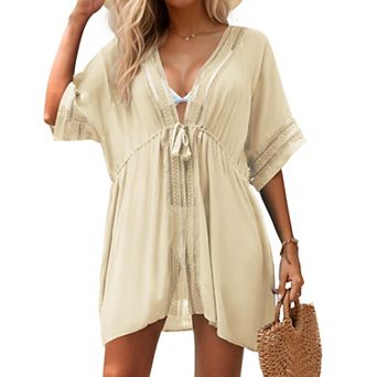 Women Boho Beach Swim Cover Up Open Front Pockets Lightweight Soft Fabric