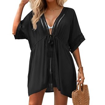 Women Boho Beach Swim Cover Up Open Front Pockets Lightweight Soft Fabric