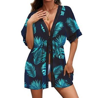 Women Boho Beach Swim Cover Up Open Front Pockets Lightweight Soft Fabric