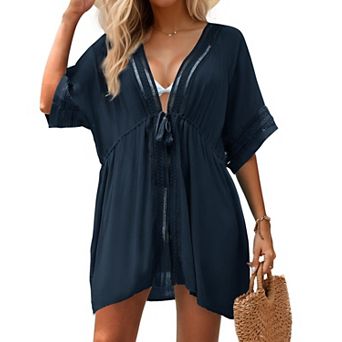 Women Boho Beach Swim Cover Up Open Front Pockets Lightweight Soft Fabric