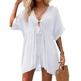 Women Boho Beach Swim Cover Up Open Front Pockets Lightweight Soft Fabric