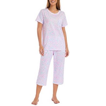 Womens 2 pc Pure Cotton Printed Sleepwear Crewneck Lounge Set