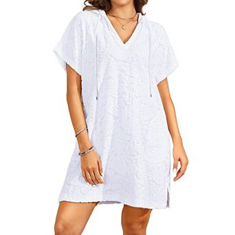 Oversized Hooded Terry Cloth Swimsuit Cover Up Dress With Pockets