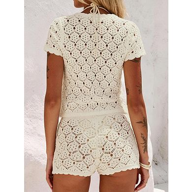 Womens 2 Pcs Crochet Beach Cover Up Set Boho Vacation Outfits