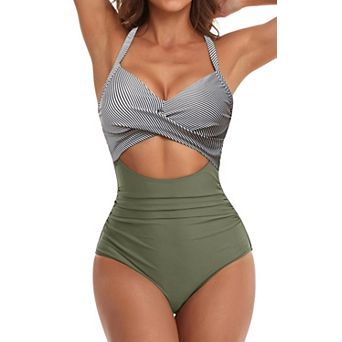 Women's Tummy Control High Waisted Cutout Wrap Tie Bathing Suit Push Up Swimwear