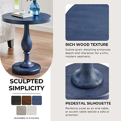 Solmere 22" Round Wood Pedestal End Table