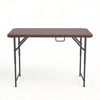 4ft Folding Table Portable Plastic Carry Handle Lock Rattan Events Camping Outdoor