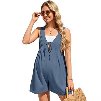 Women's Maternity Tied Sleeveless Rompers V Neck Pleated Casual Short Jumpsuits