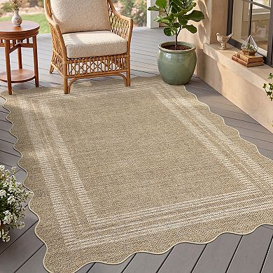 Scalloped Machine Washable Area Rug with Rubber Backing Modern Non-Slip Low Pile Carpet