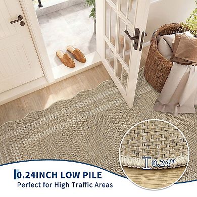 Scalloped Machine Washable Area Rug with Rubber Backing Modern Non-Slip Low Pile Carpet