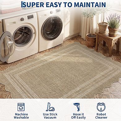 Scalloped Machine Washable Area Rug with Rubber Backing Modern Non-Slip Low Pile Carpet
