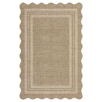 Scalloped Machine Washable Area Rug with Rubber Backing Modern Non-Slip Low Pile Carpet