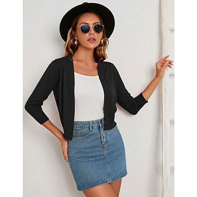 Women's Casual 3/4 Sleeve Cropped Cardigans Open Front Short Shrugs Sweaters Jackets for Dresses