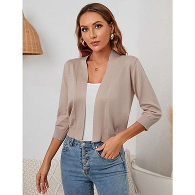 Women's Casual 3/4 Sleeve Cropped Cardigans Open Front Short Shrugs Sweaters Jackets for Dresses