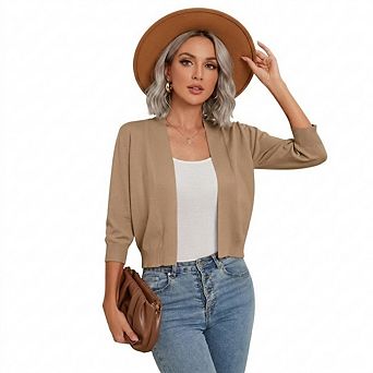 Women's Casual 3/4 Sleeve Cropped Cardigans Open Front Short Shrugs Sweaters Jackets for Dresses