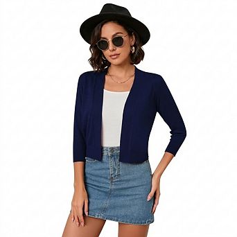 Women's Casual 3/4 Sleeve Cropped Cardigans Open Front Short Shrugs Sweaters Jackets for Dresses