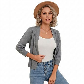 Women's Casual 3/4 Sleeve Cropped Cardigans Open Front Short Shrugs Sweaters Jackets for Dresses