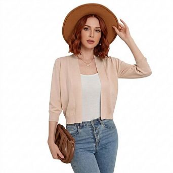 Women's Casual 3/4 Sleeve Cropped Cardigans Open Front Short Shrugs Sweaters Jackets for Dresses