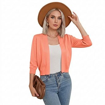 Women's Casual 3/4 Sleeve Cropped Cardigans Open Front Short Shrugs Sweaters Jackets for Dresses