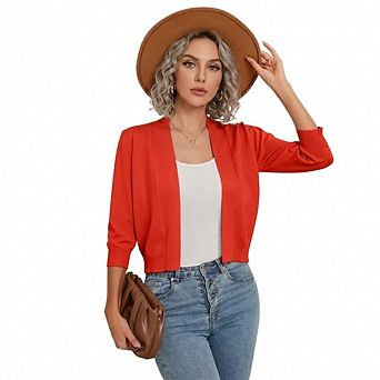 Women's Casual 3/4 Sleeve Cropped Cardigans Open Front Short Shrugs Sweaters Jackets for Dresses
