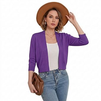 Women's Casual 3/4 Sleeve Cropped Cardigans Open Front Short Shrugs Sweaters Jackets for Dresses