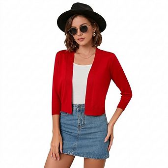 Women's Casual 3/4 Sleeve Cropped Cardigans Open Front Short Shrugs Sweaters Jackets for Dresses