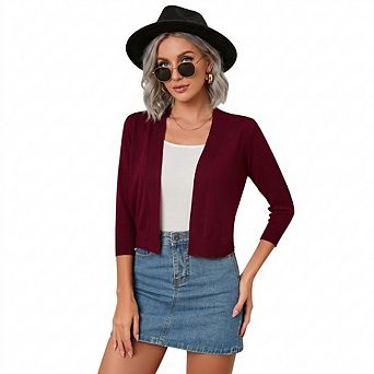 Women's Casual 3/4 Sleeve Cropped Cardigans Open Front Short Shrugs Sweaters Jackets for Dresses