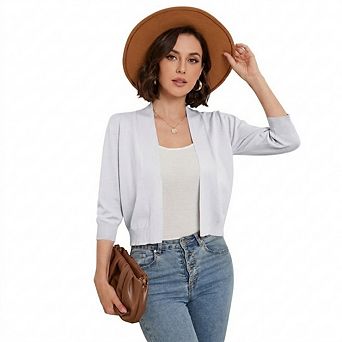 Women's Casual 3/4 Sleeve Cropped Cardigans Open Front Short Shrugs Sweaters Jackets for Dresses