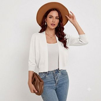 Women's Casual 3/4 Sleeve Cropped Cardigans Open Front Short Shrugs Sweaters Jackets for Dresses