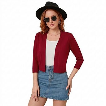 Women's Casual 3/4 Sleeve Cropped Cardigans Open Front Short Shrugs Sweaters Jackets for Dresses