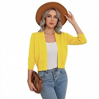 Women's Casual 3/4 Sleeve Cropped Cardigans Open Front Short Shrugs Sweaters Jackets for Dresses