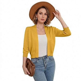Women's Casual 3/4 Sleeve Cropped Cardigans Open Front Short Shrugs Sweaters Jackets for Dresses