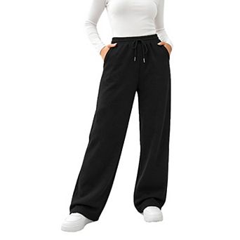 Women High Waist Wide Leg Sweatpants Drawstring Casual Loose Fit Soft Straight Pants With Pockets